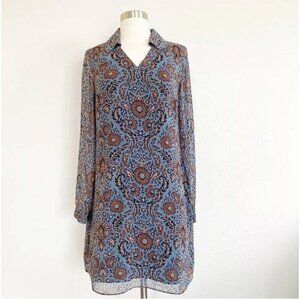 Cabi Provincial Dress‎ Sheer Sleeve Bohemian Floral Sz Small Blue 3295